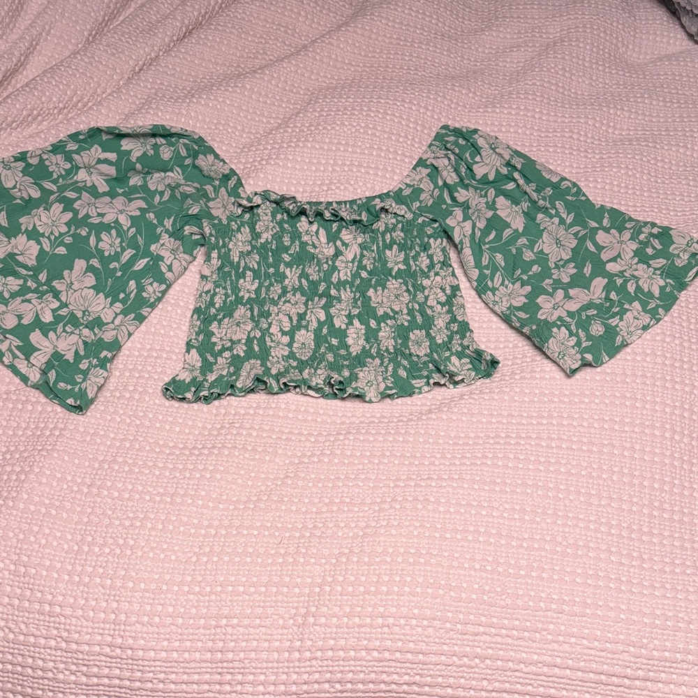 Billabong Teal Floral Off-Shoulder Blouse